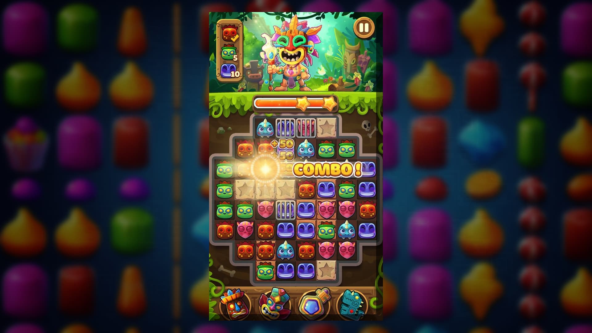 Screenshot of a vibrant game screen showcasing colorful graphics in a Match-3 game level design