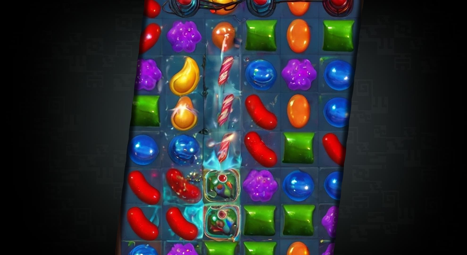 Colorful Match-3 Gameplay Displayed on a Mobile Screen showcasing colorful candies and gameplay elements on a mobile