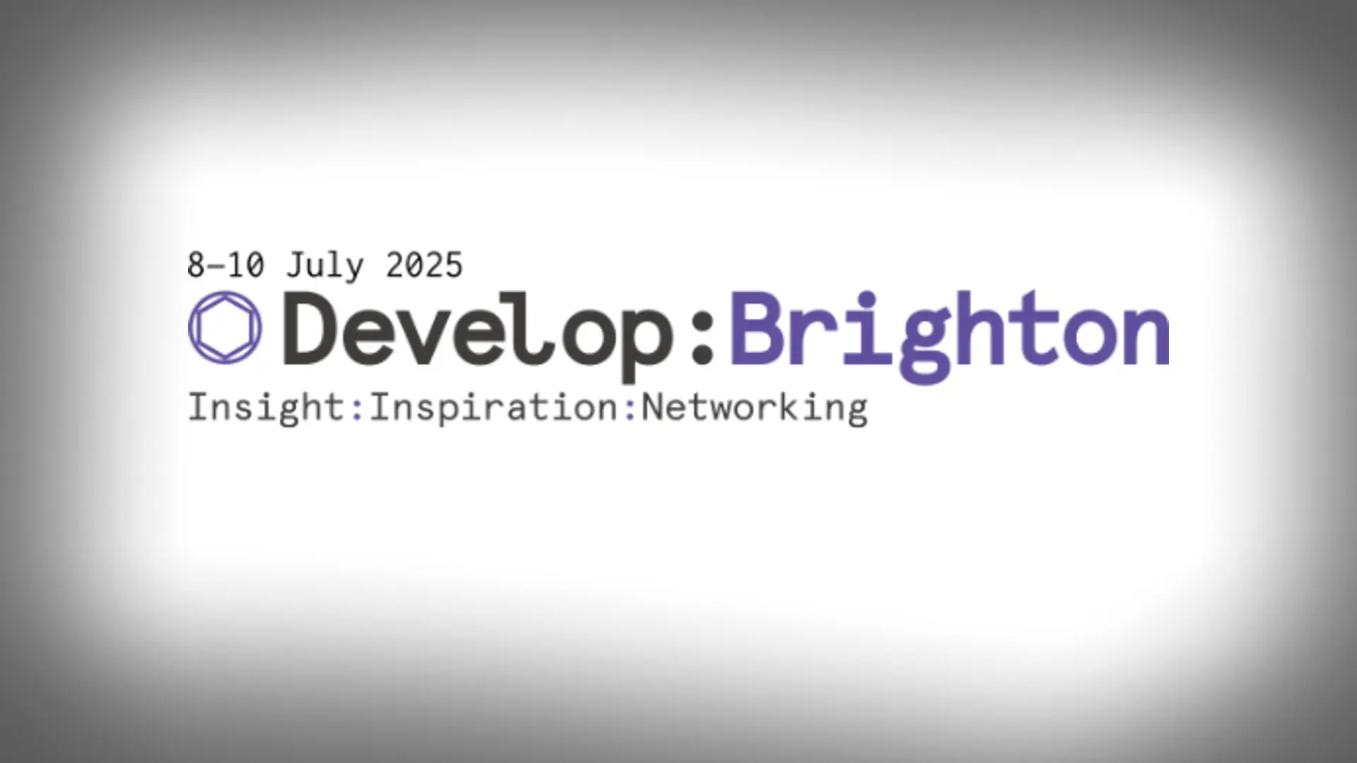 develop logo showing event dates 8-10 July 2025 with tagline "Insight:Inspiration" and purple hexagon icon.