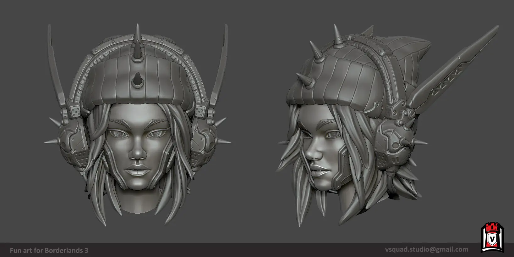 Raw Borderlands 3D model sculpt without comic lines or cel-shading, demonstrating base geometry.