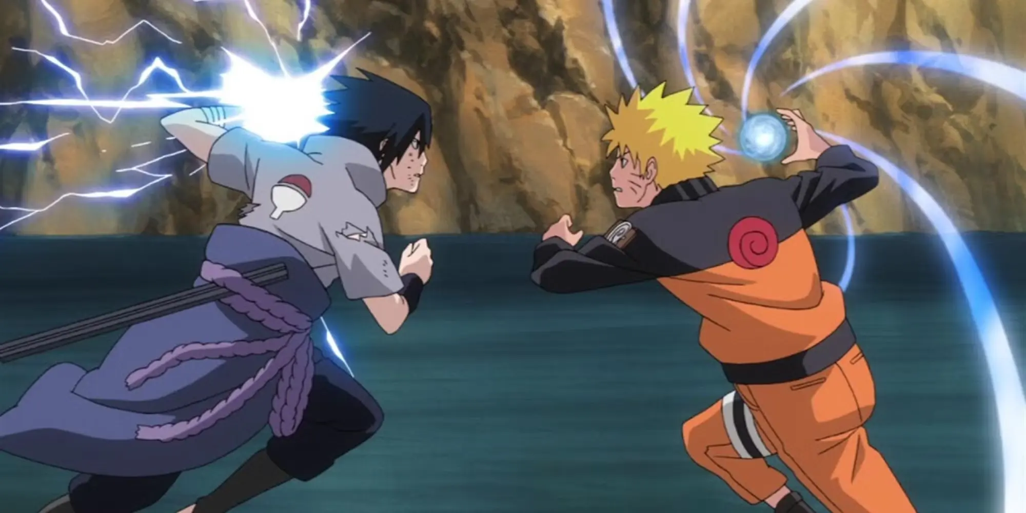 Action scene from Naruto vs Sasuke, illustrating 2D anime animation style and dynamic hand-drawn techniques.