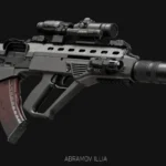Realistic modern bullpup assault rifle with scope, silencer, and tactical light. 3D game prop.