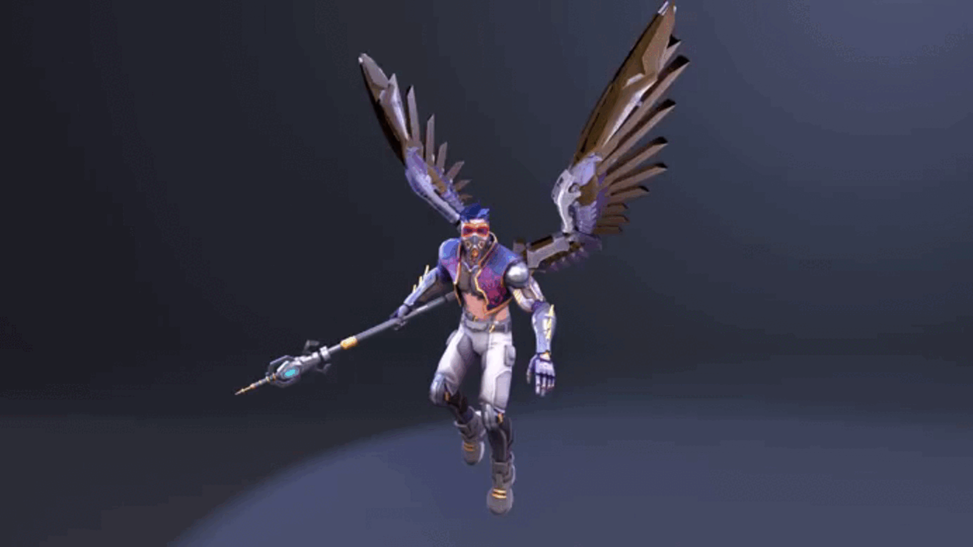 Animated winged cyber warrior performing motion demonstration for practical animation examples