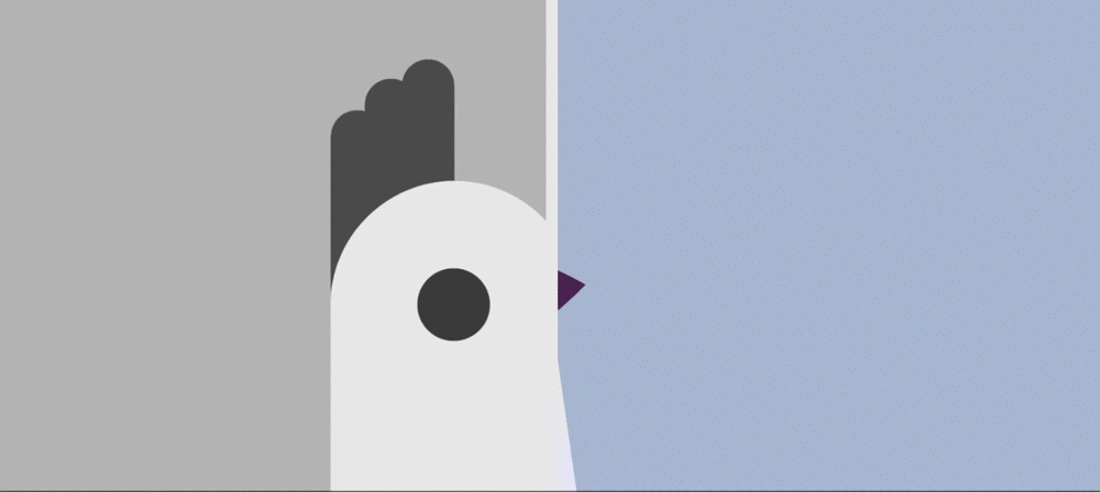 Animated bird peeking from behind a wall to demonstrate the concept of secondary action in animation