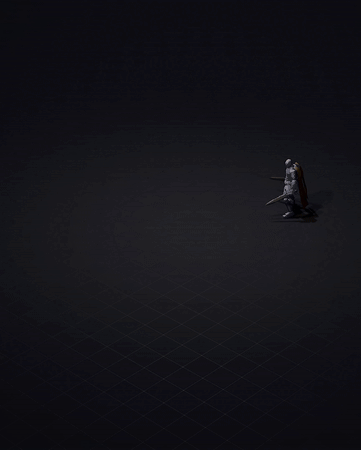 A dark character performs a spinning attack, creating a massive purple and orange glowing energy arc VFX with particle sparks.
