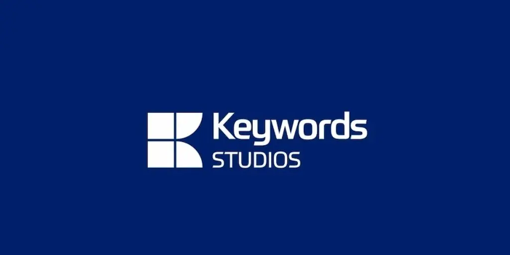 Keywords Studios logo on a blue background, a global video game services company supporting developers and publishers.