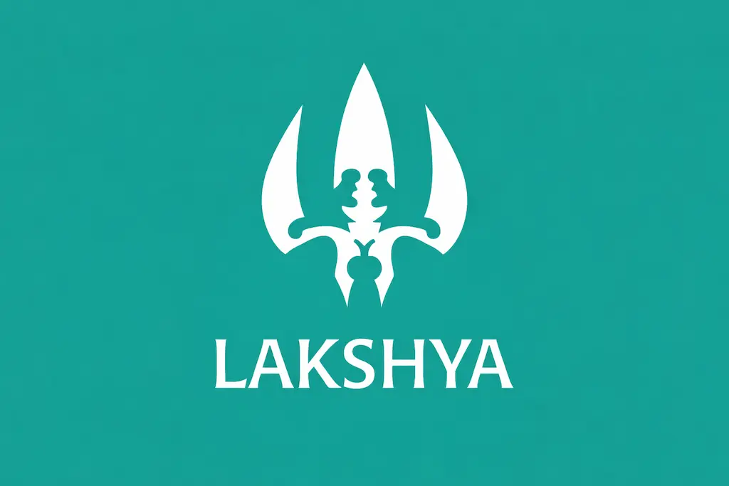 Lakshya Digital logo – white stylized emblem with text on teal background for India’s game art studio.