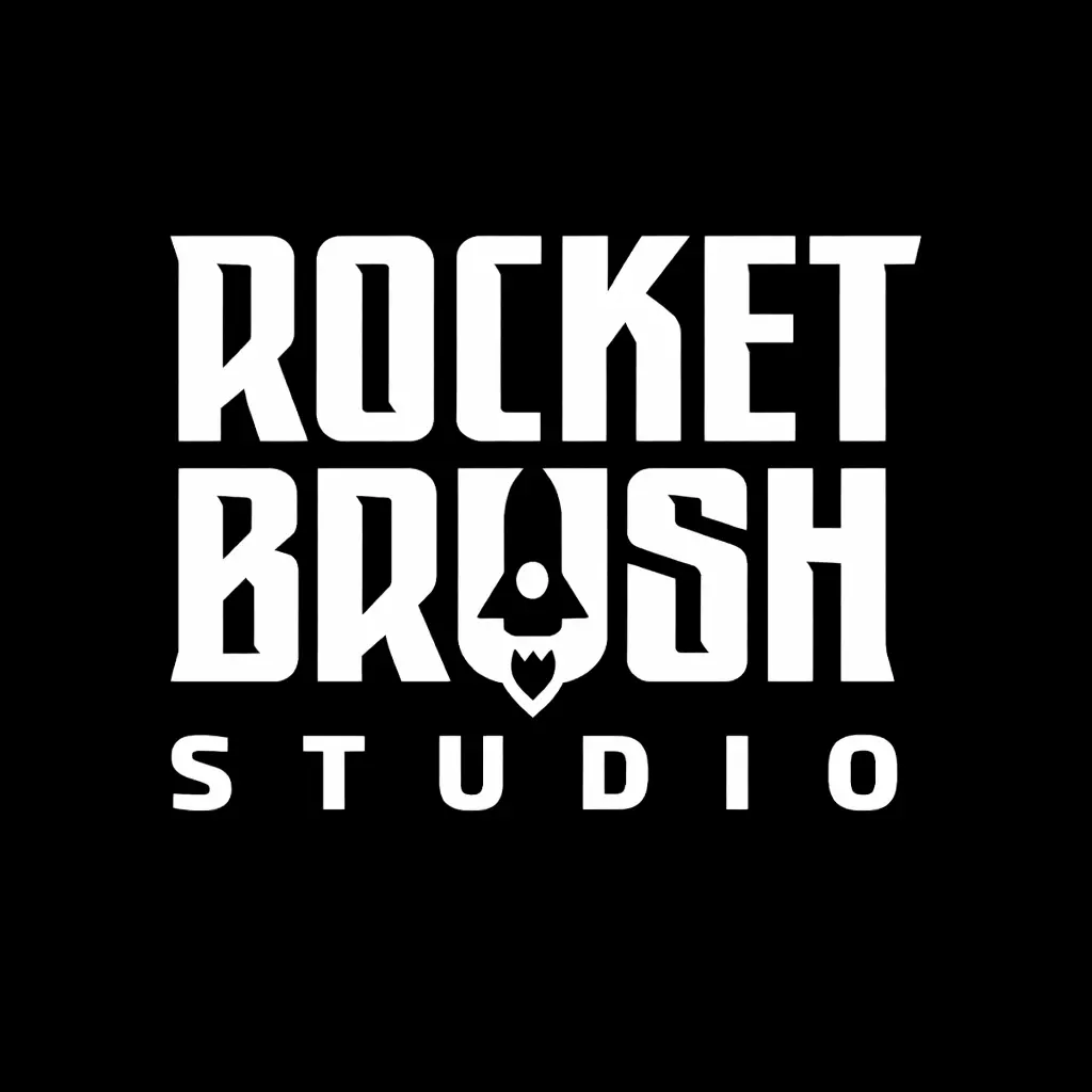 Logo of Rocket Brush Studio, a game art outsourcing studio specializing in 2D, 3D art, UI, and concept art.