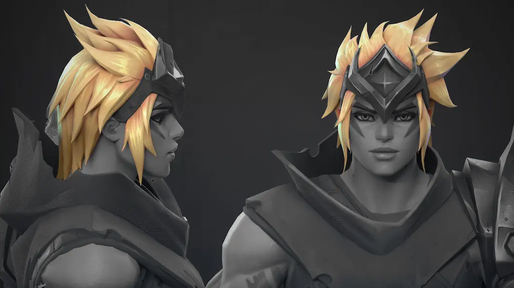 Stylized 3D hair grooming featuring spiky blonde hair on a male character model.