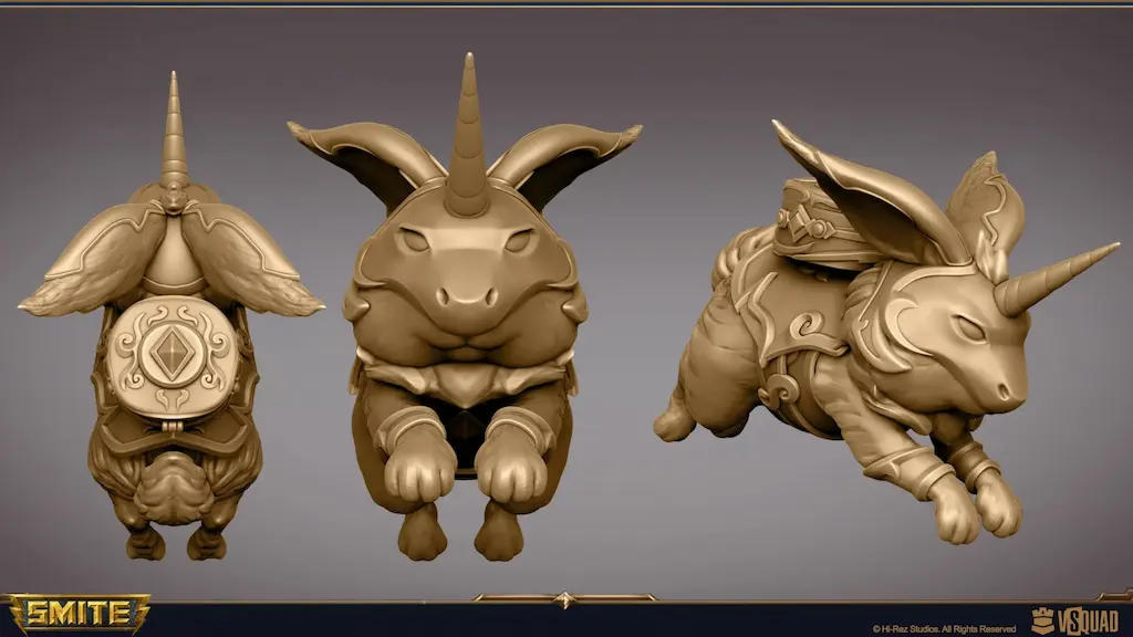 Detailed 3D sculpt of a unicorn rabbit creature, showcasing secondary character design and high-fidelity modeling.