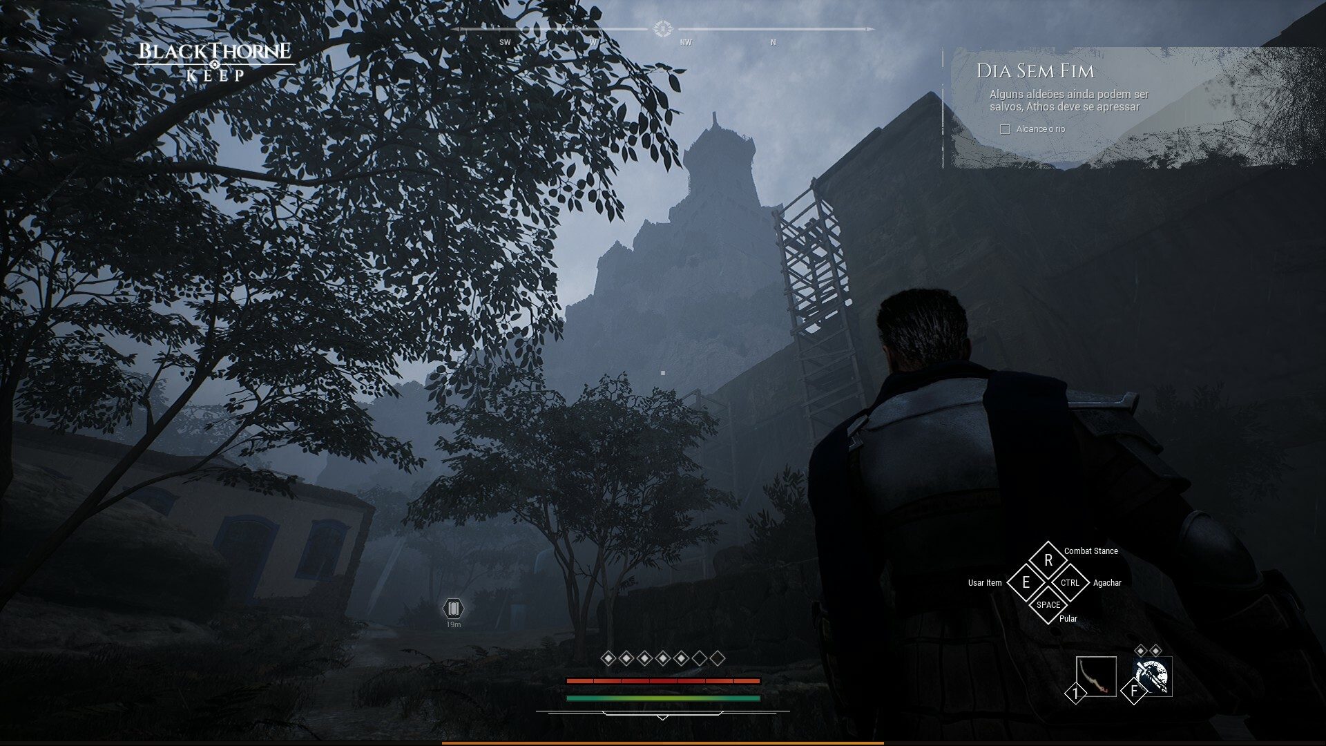 Third-person 3D action gameplay from BlackThorne Keep featuring atmospheric environment design for indie game services.