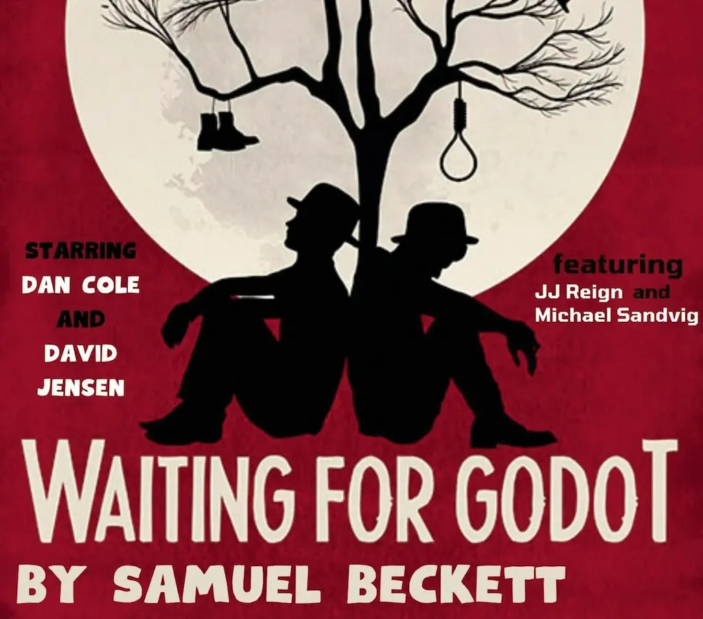 Poster for Samuel Beckett's Waiting for Godot, illustrating the literary origin of the Godot game engine's name.