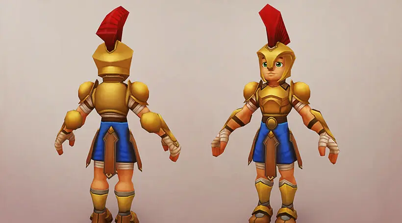 Stylized 3D Roman soldier character for Kingdom Dash, featuring gold armor and a red feathered helmet plume.