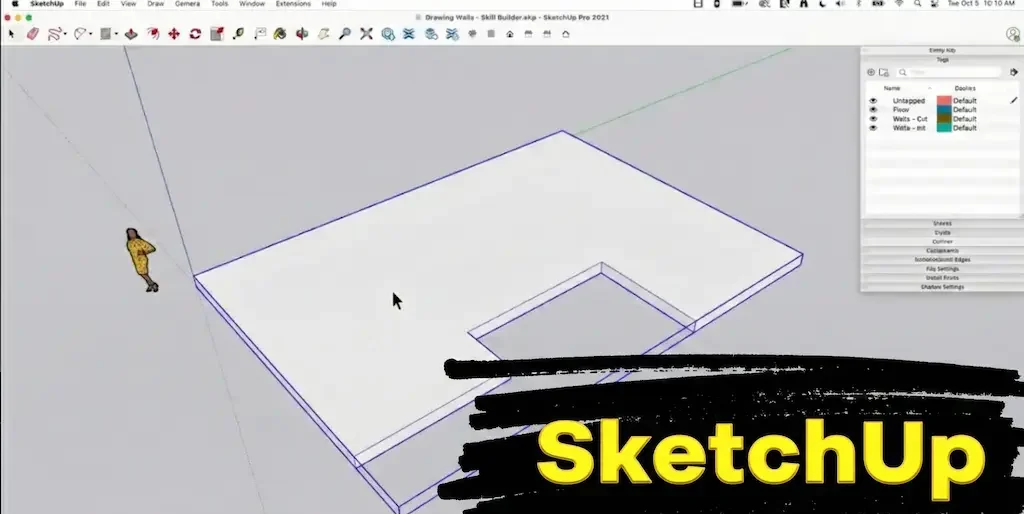 SketchUp Pro interface displaying a 3D floor plan and architectural design layout.