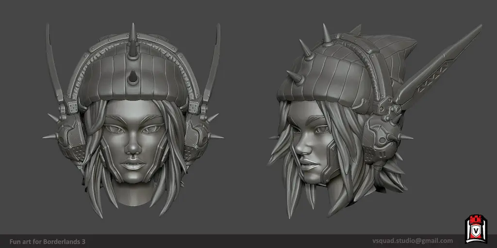 Graybox high-poly sculpt of a stylized character head showcasing clean 3D modeling and anatomy.