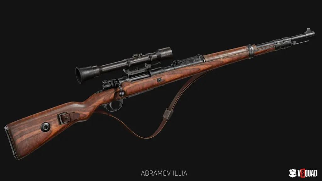 Realistic 3D model of a Kar98k sniper rifle with scope by VSQUAD Studio, demonstrating high-fidelity asset creation.