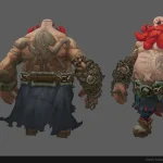 3D pirate boss character concept art with red beard and anchor weapon for Battle Chasers Nightwar game.