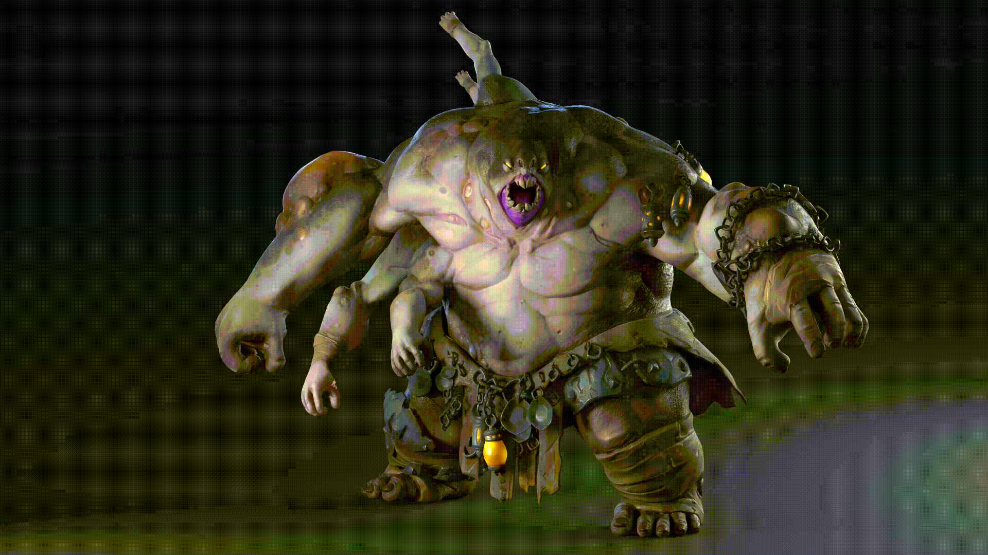 3D animated creature from Wayfinder showcasing professional staging and character layout for game development.