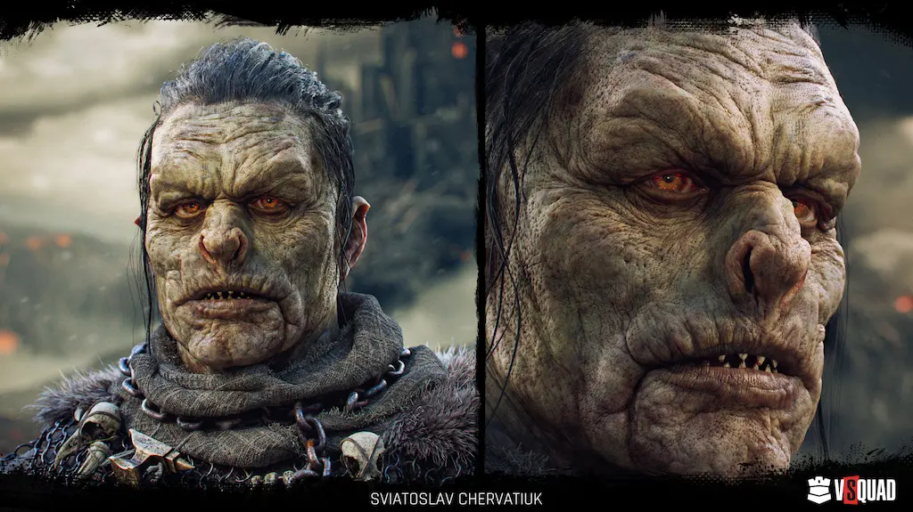 Hyper-realistic 3D fantasy orc character model, demonstrating realistic art style in a fantasy setting.