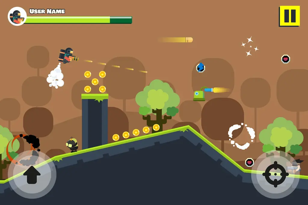 Flat vector 2D game design with simple shapes and vibrant colors, typical for modern mobile and indie game art.