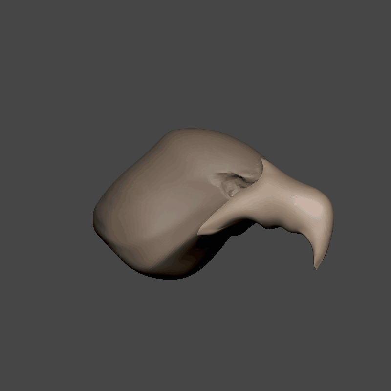 Spinning 3D gryphon head sculpt turntable, showing a complex form requiring professional retopology services for character animation.