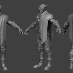 High-poly clay turnaround of Kondor Fortnite character model for technical 3D modeling portfolio.