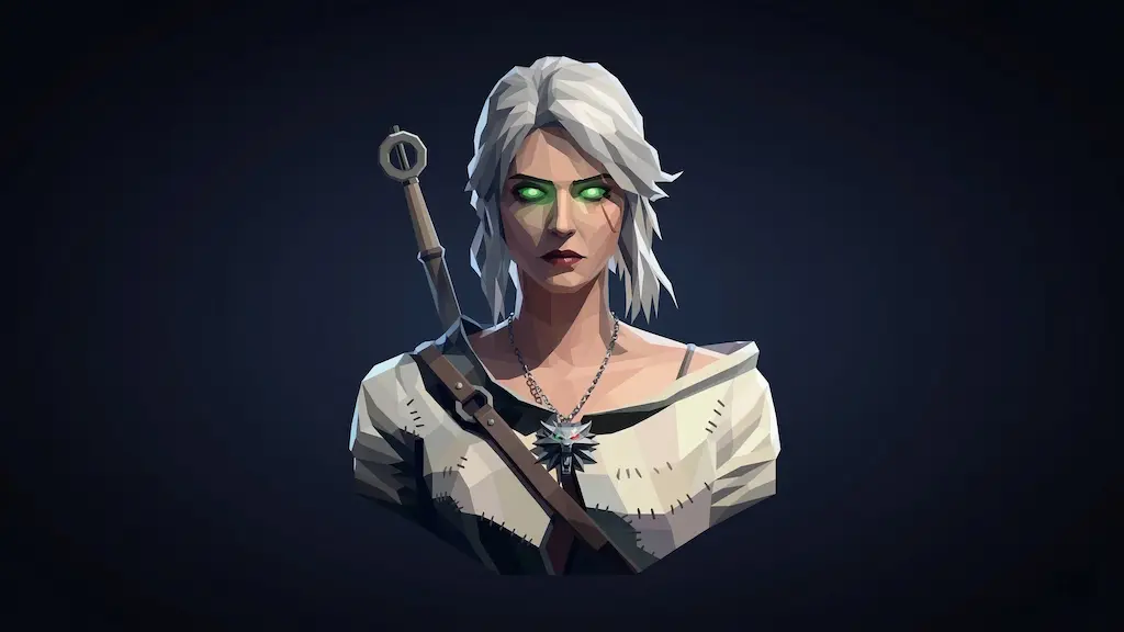 Low poly 3D character portrait of Ciri, illustrating minimalist geometric art styles in game design.