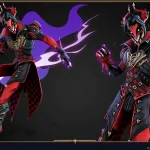 Stylized 3D character design of a demonic jester from Smite, illustrating unique video game art styles and visuals.