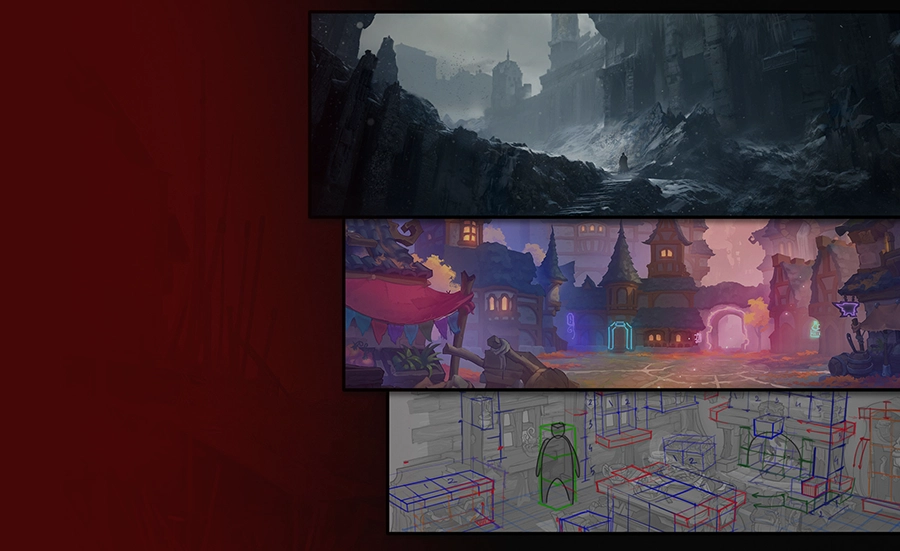 2D environment concept art for PC and mobile game production