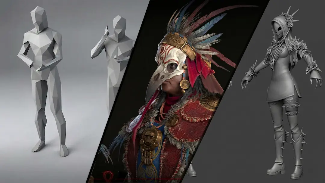 Comparison of 3D character model complexity, detail levels, and render quality, showing key price drivers.