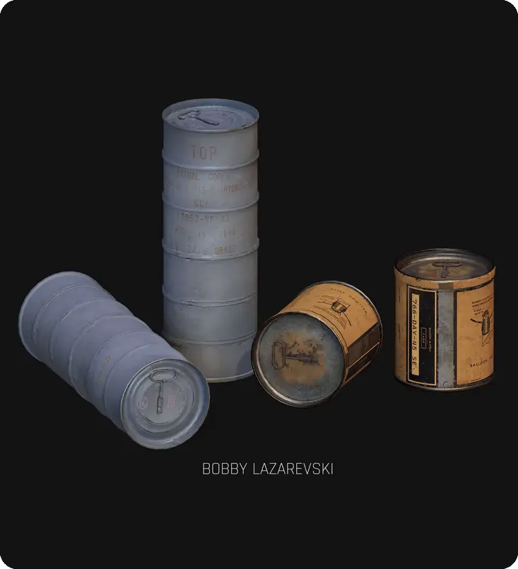Realistic 3D models of vintage military canisters and Signal Corps props for high-quality game environments.