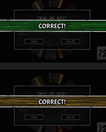 Grungy quiz HUD concept with green and yellow correct answer overlays for user feedback.