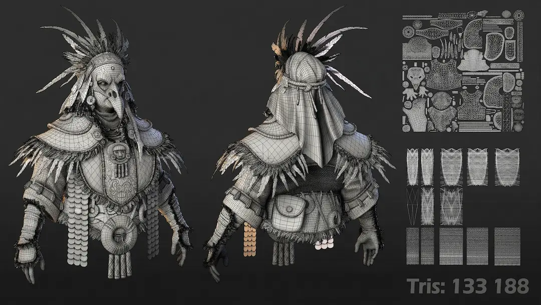 Professional character wireframe and UV mapping by VSQUAD Studio, demonstrating high-quality 3D modeling expertise.