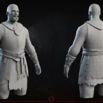 3D warrior character model wireframe render with clean topology for game development outsourcing