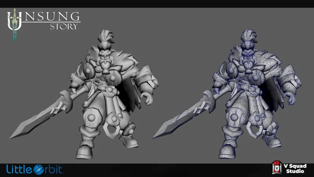 3D character model and wireframe pipeline tasks delegated to a mobile game art outsource partner.