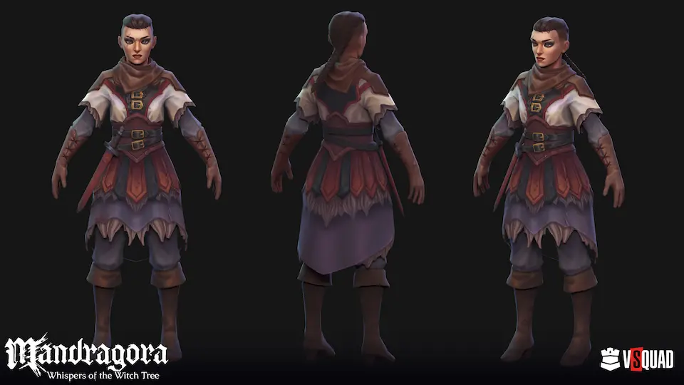 Stylized 3D character turnaround for Mandragora, illustrating high-quality game art production and outsourcing.
