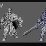 Stylized 3D warrior model from Unsung Story showing shaded mesh and wireframe topology for indie game art development.