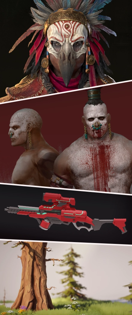VSQUAD game art portfolio preview with 2D characters, 3D assets, and environment projects