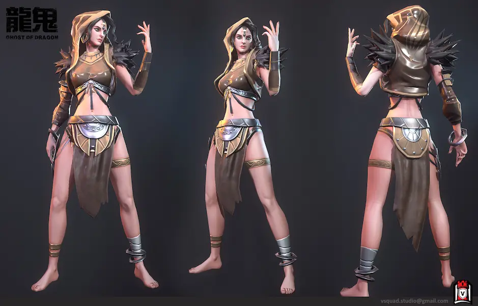 Expert 3D character design by VSQUAD Studio: stylized magician for Ghost of Dragon game art portfolio.