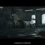 Gritty industrial environment concept art for a 3D video game.