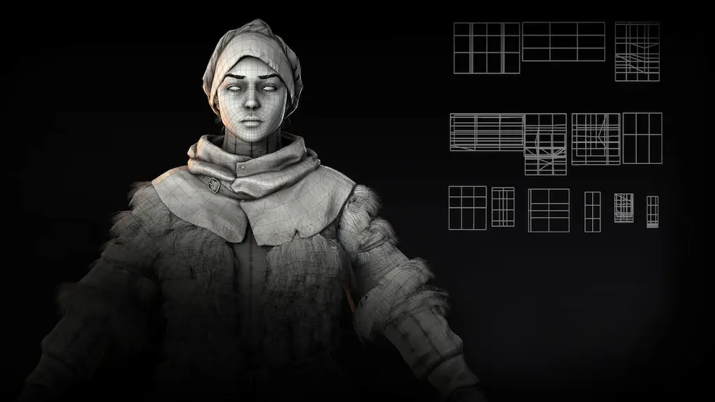 3D character wireframe and UV mapping for game-ready assets and technical art in HTML5 games.