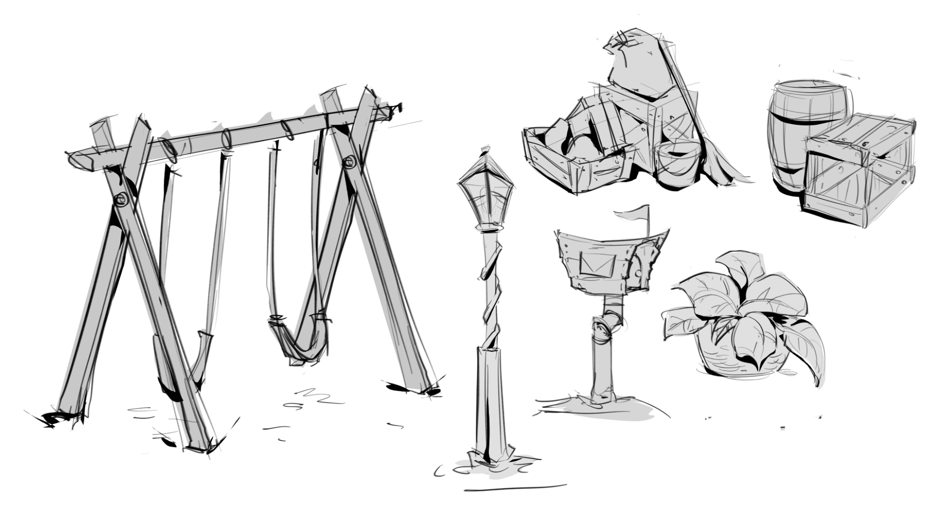 2D prop design pipeline for a casual mobile game, detailing the concept sketching and final rendering of a stylized wooden chest asset.