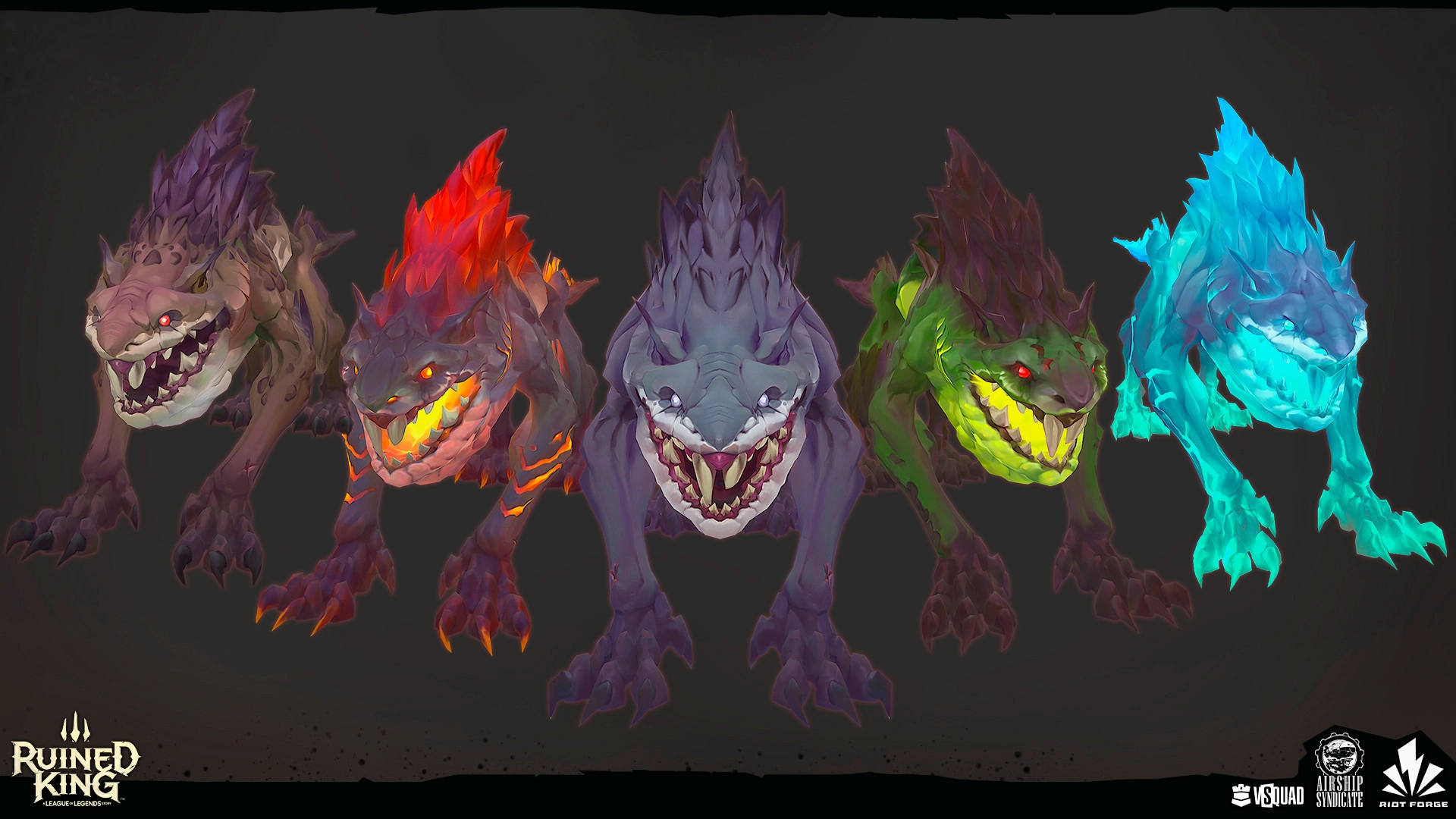 Game-ready 3D monster asset models by VSQUAD, showcasing low-poly stylized character art pipelines for console and PC games.