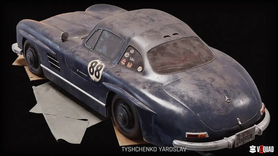 Realistic 3D vintage race car model for racing game vehicle art and game-ready assets.