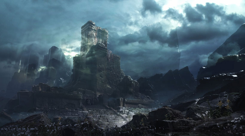 Dark fantasy fortress designed as a hero environment landmark