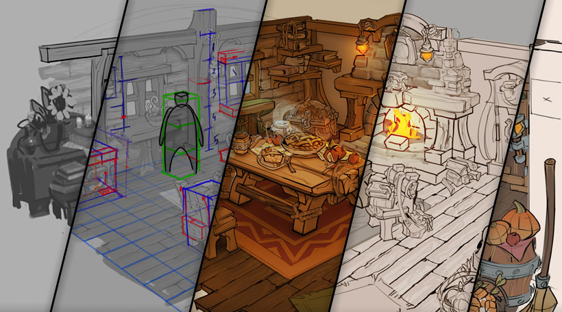 Stylized environment concept showing location planning stages
