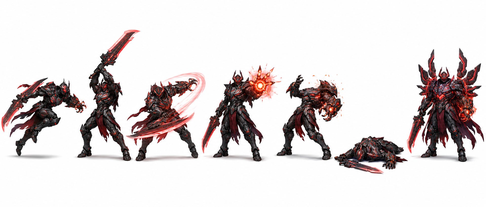 Hero boss shown in seven gameplay animation states