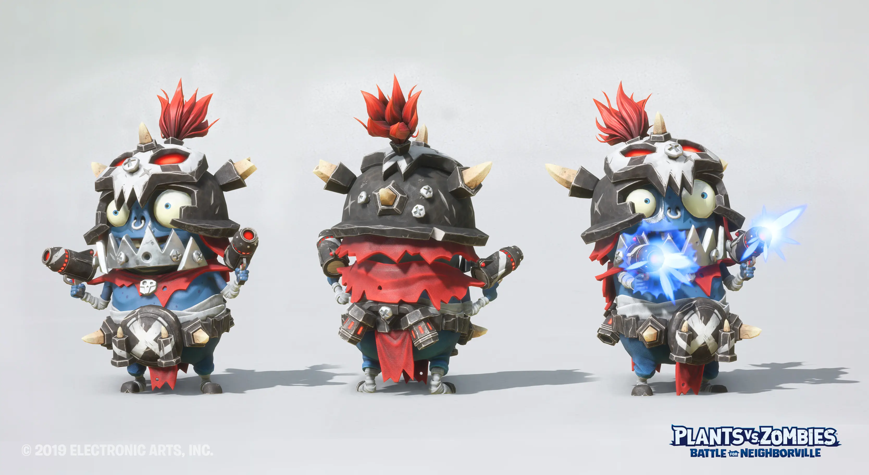 Armored Imp Orc character from Plants vs. Zombies: Battle for Neighborville shown from three angles