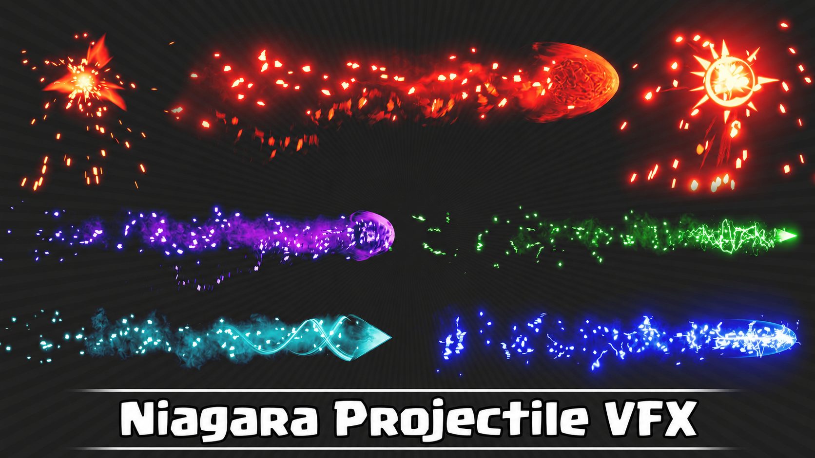 Niagara projectile VFX with colorful particle trails