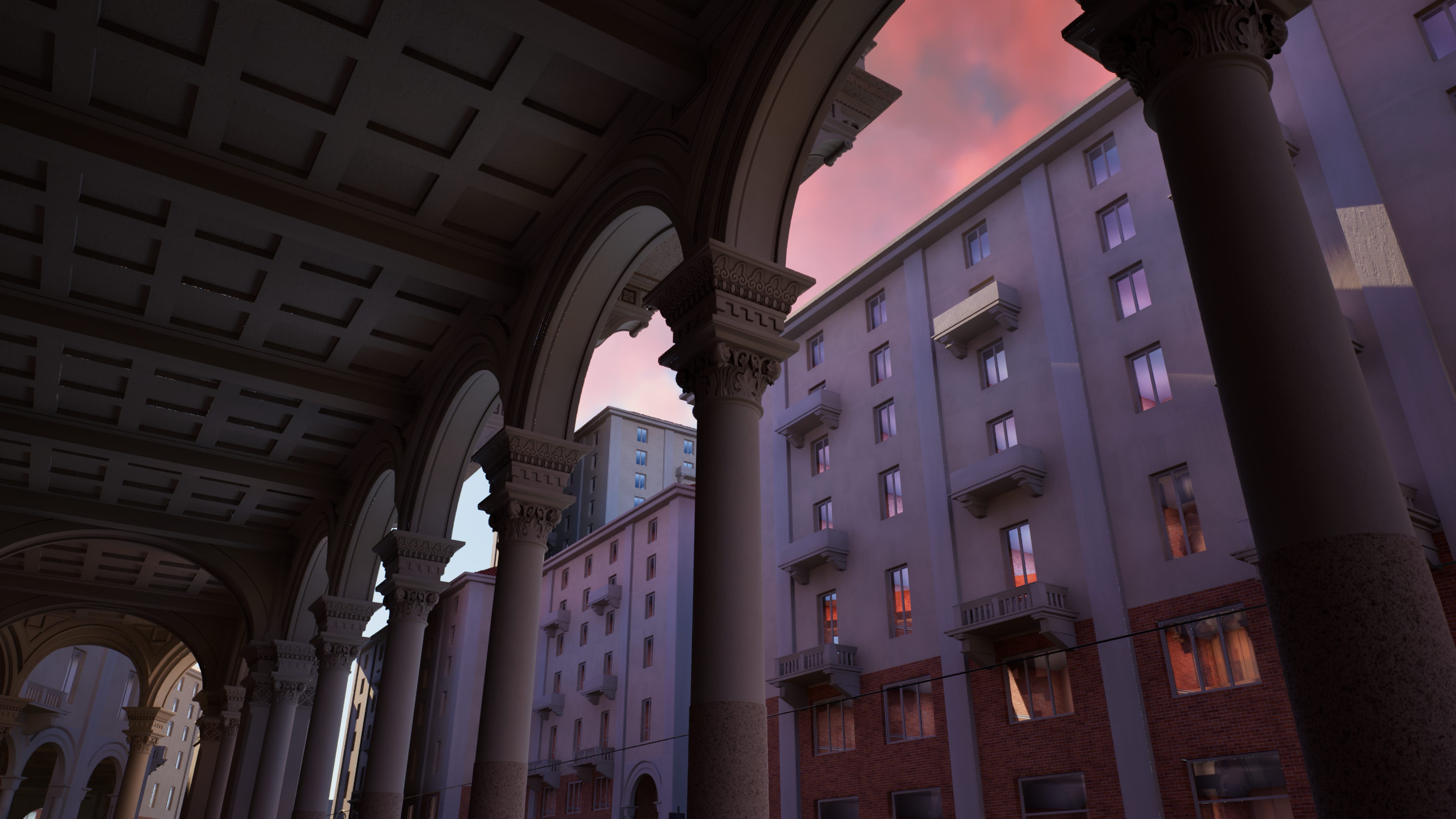 3D architectural environment with arched colonnades created by Rick Vervuurt
